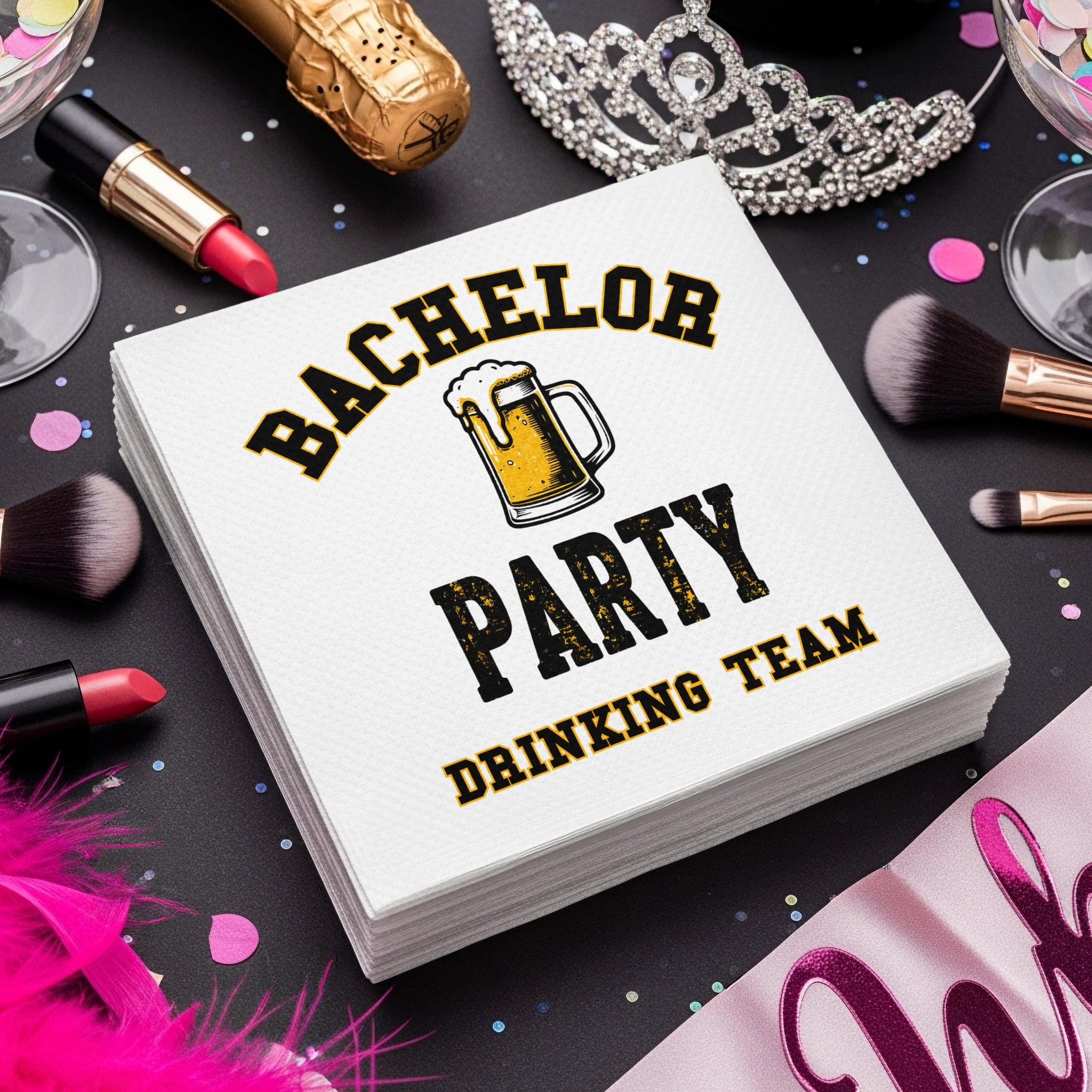 Personalized Bachelor Party Napkins – Drinking Team – Custom Party Napkins with Beer Mug Design
