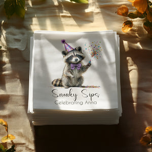 Party Raccoon Napkin, Celebrating Anna, Sneaky Sips Design, Cute Animal Napkins, Birthday Napkins, Festive Napkins