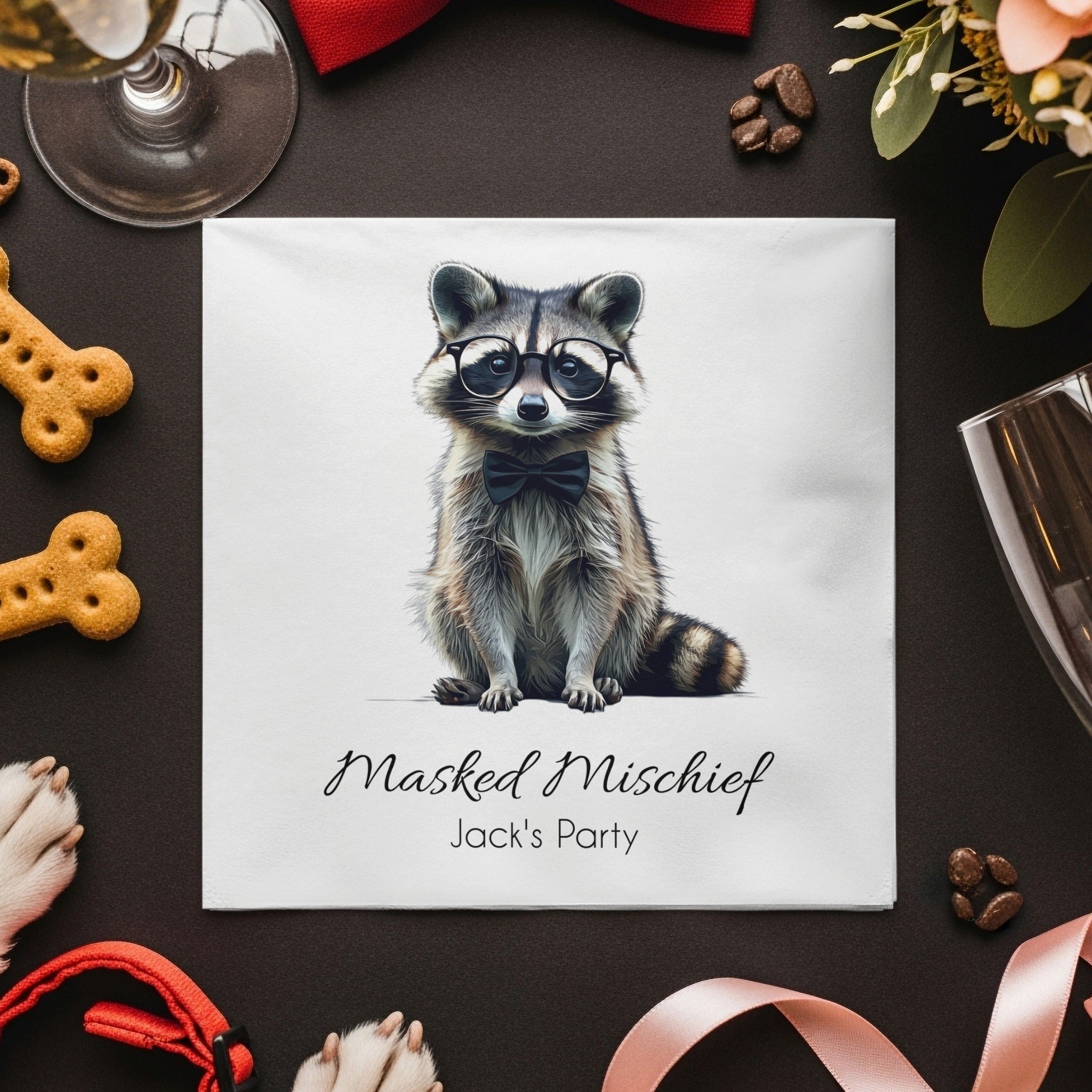 Raccoon Napkin, Animal Napkin, Nerd Raccoon, Party Napkins, Cocktail Napkin, Funny Napkin, Decorative Napkin, Hostess Gift
