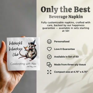 Midnight Munchies Opossum Napkin, Funny Party Napkin, Celebrating with Alex Napkin, Cocktail Napkin, Opossum Lover Gift, Party Decor