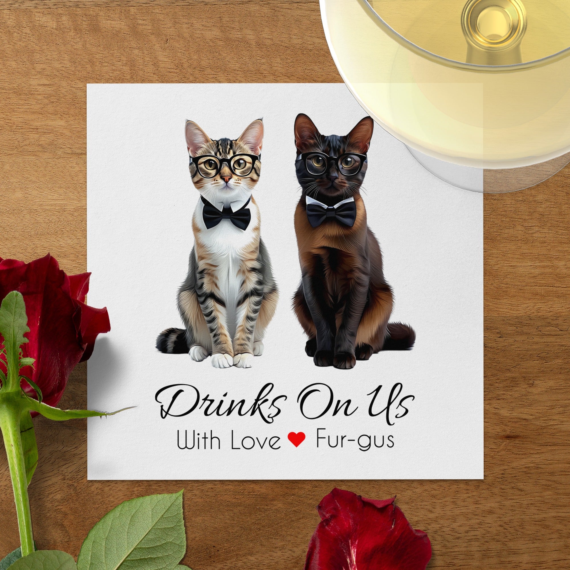 Cat Napkin, Drinks On Us, Kitten Napkin, Funny Napkin, Cat Lover Gift, Hostess Gift, Party Napkin, Cat Art Napkin, Unique Napkin
