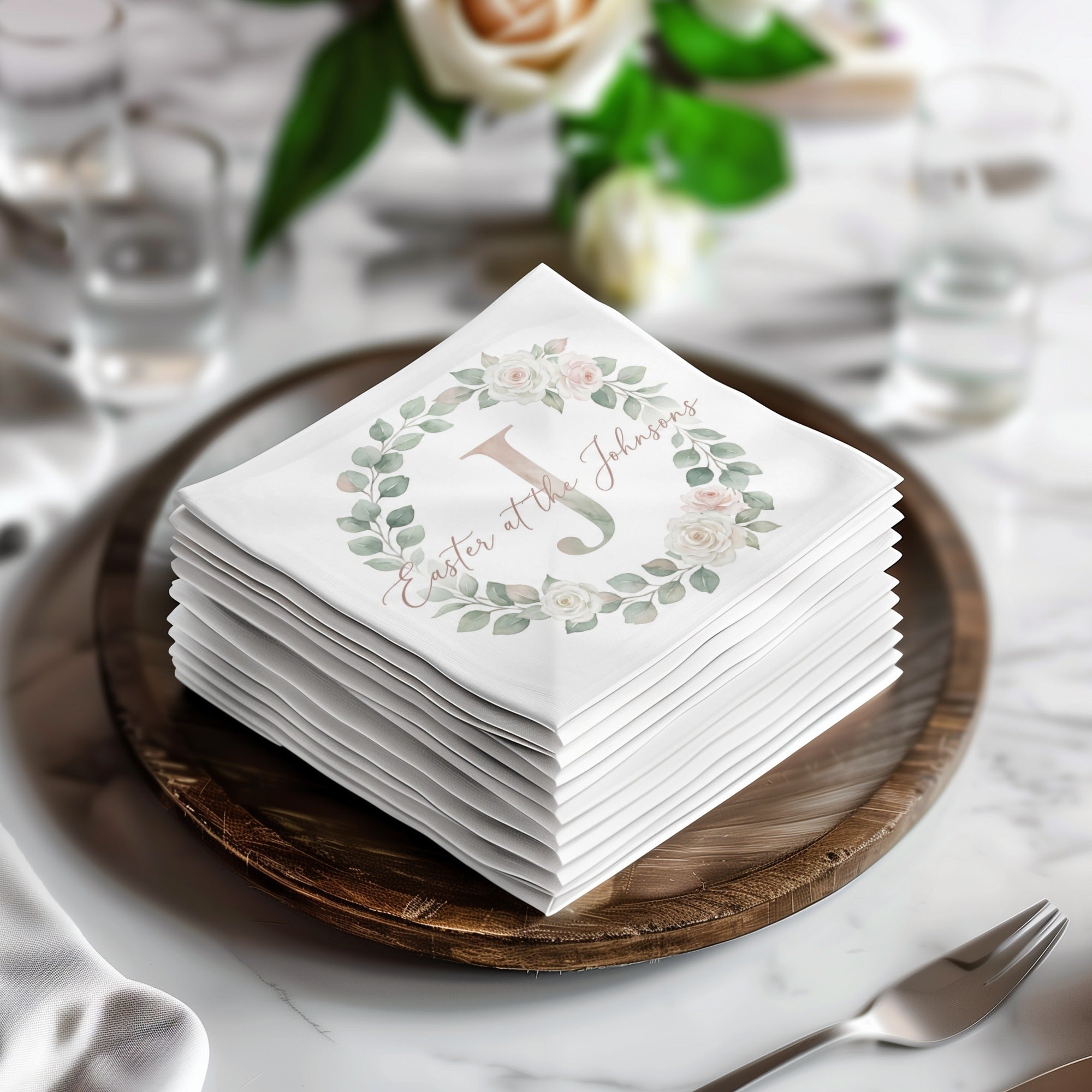 Personalized Easter Beverage Napkins – Monogram Wreath