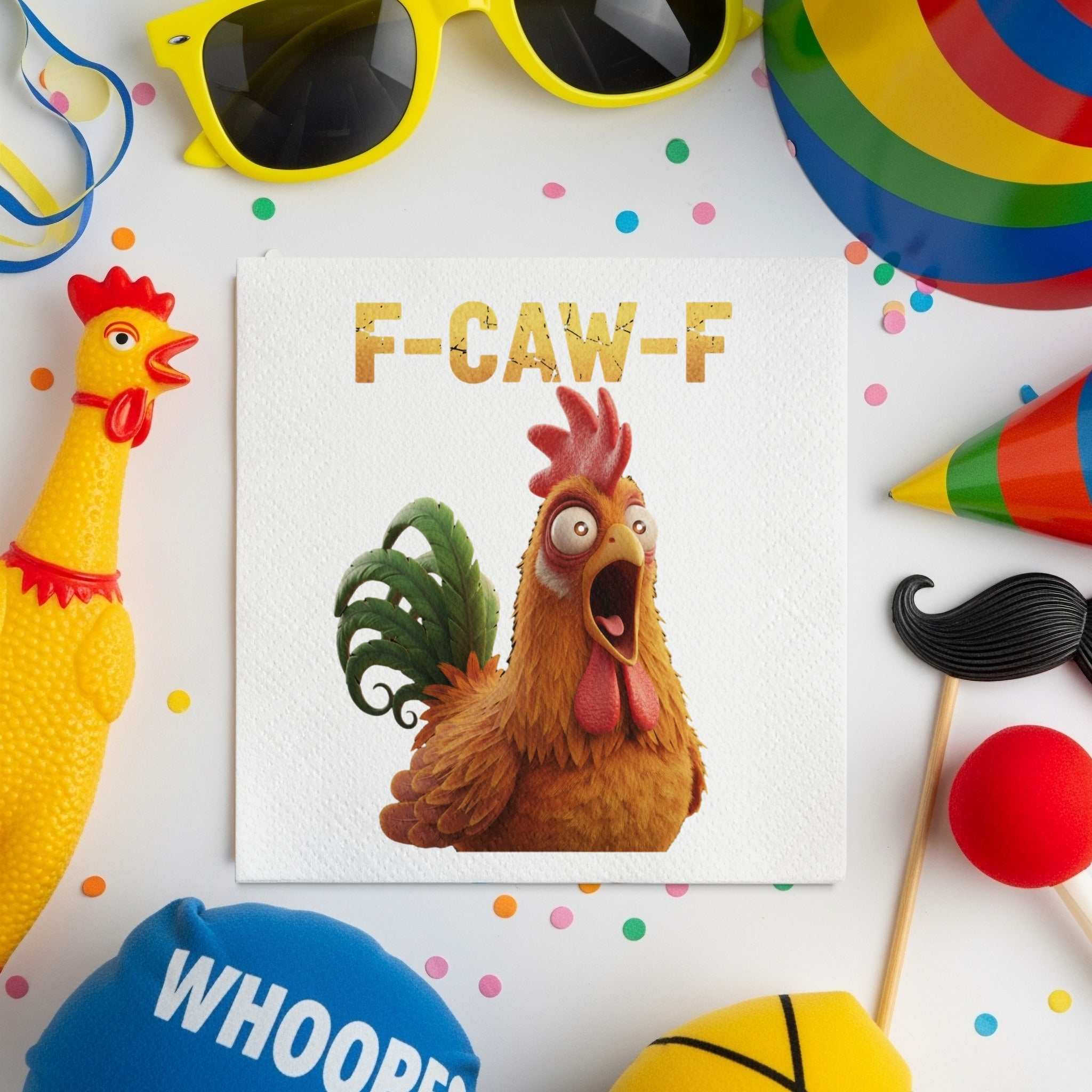 Funny Chicken Napkin, Cartoon Rooster Art, Novelty Gag Gift Napkin, F-CAW-F Chicken Napkin, Humor Dinner Napkin, Farm Animal
