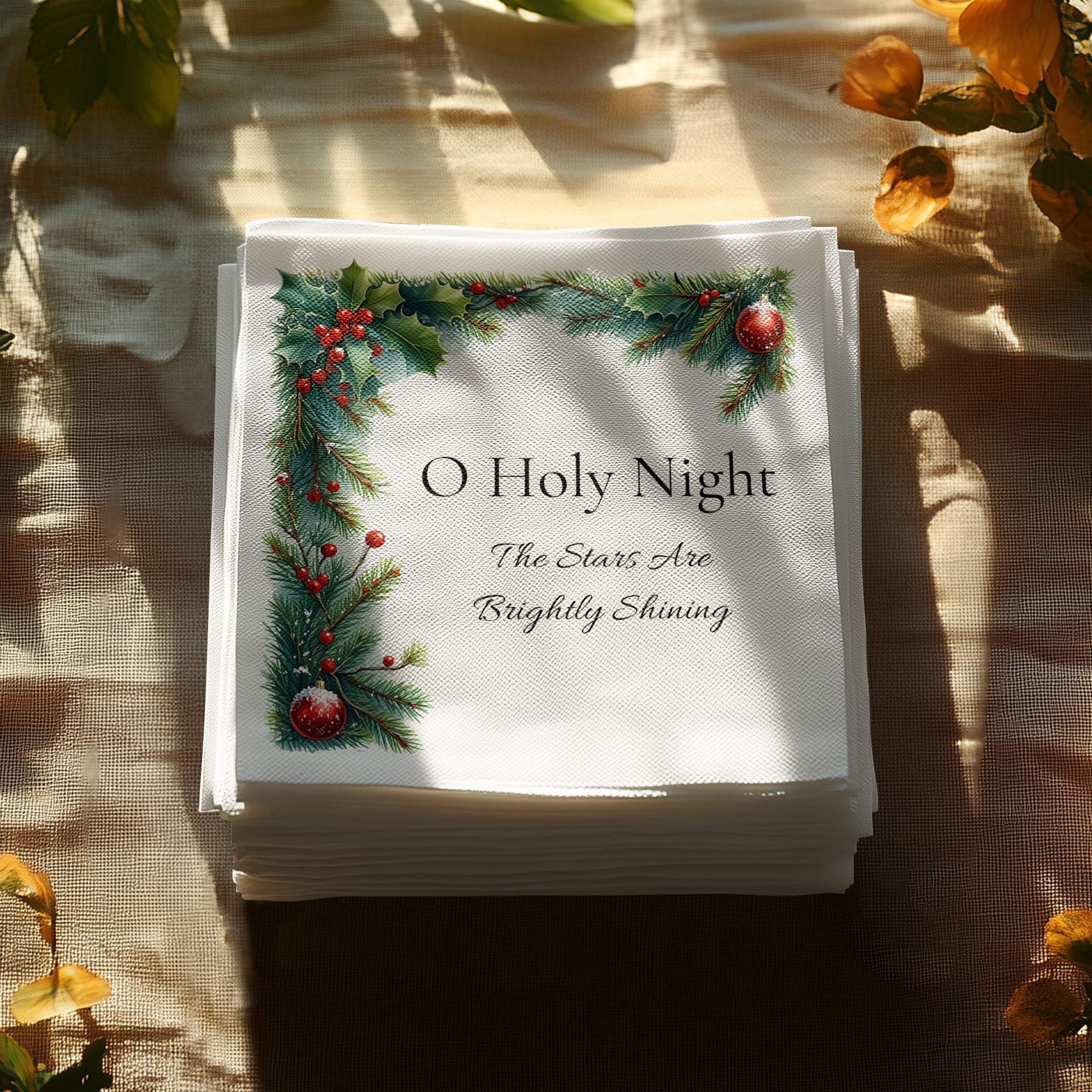 Religious Christmas Napkins – Custom Holiday Beverage Napkin with Quote – O Holy Night Design