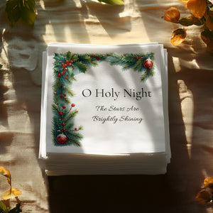 Religious Christmas Napkins – Custom Holiday Beverage Napkin with Quote – O Holy Night Design