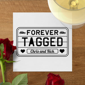 Personalized License Plate Napkins – Retro Forever Tagged Design – Custom Anniversary Napkin with Name