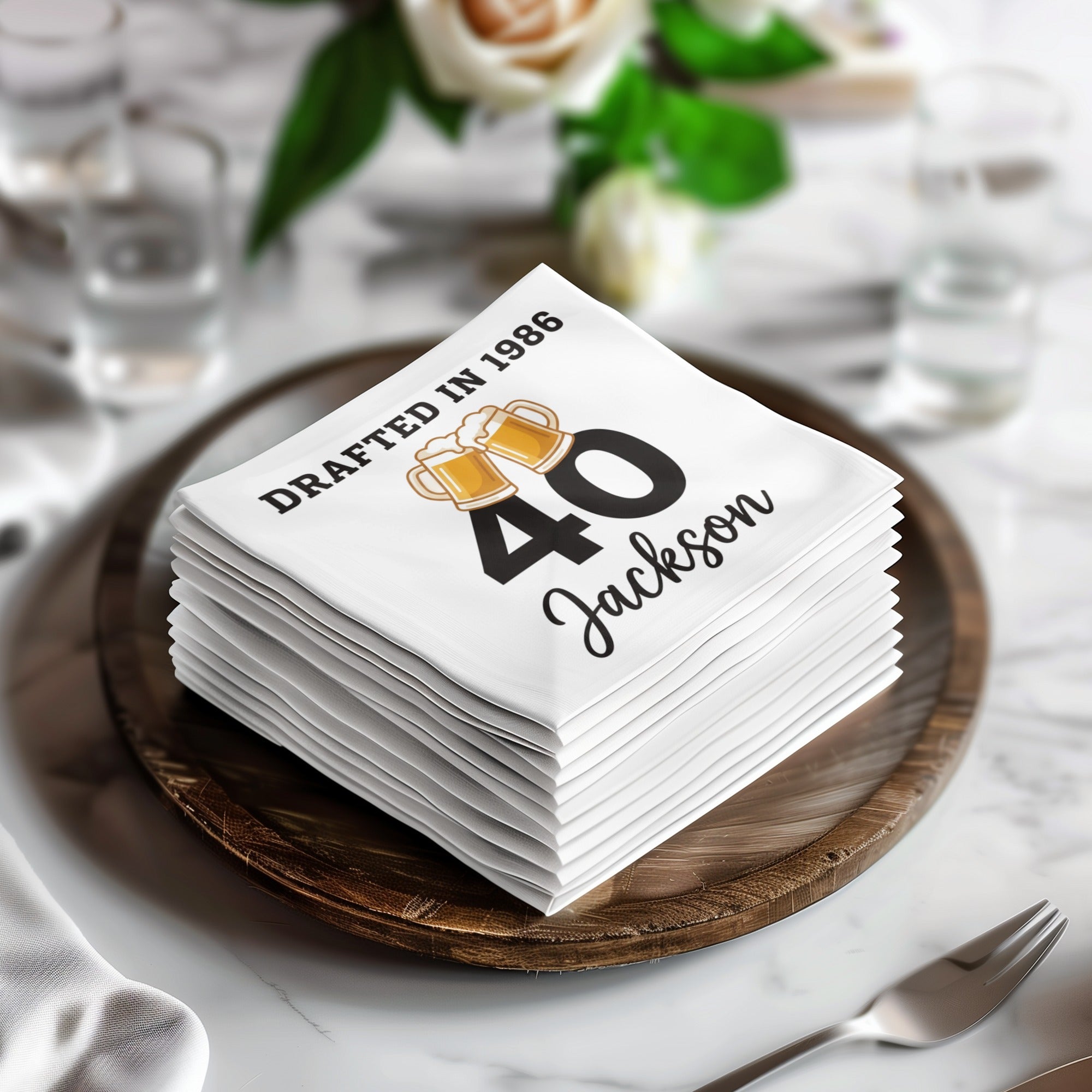 Milestone Name and Age Birthday Cocktail Napkins