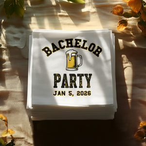 Personalized Bachelor Party Napkins – Beer Mug Party – Custom Napkins with Name & Date