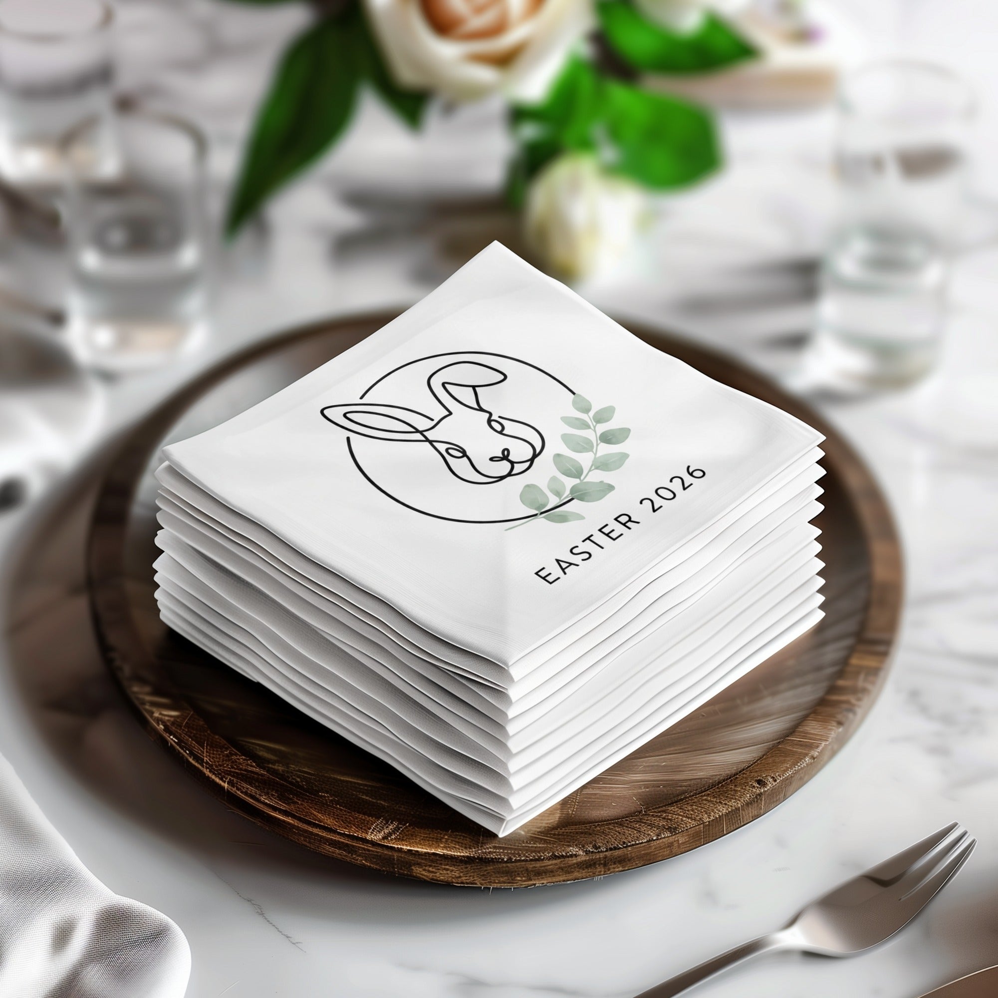 Personalized Easter Cocktail Napkins – Minimal Bunny Line Art