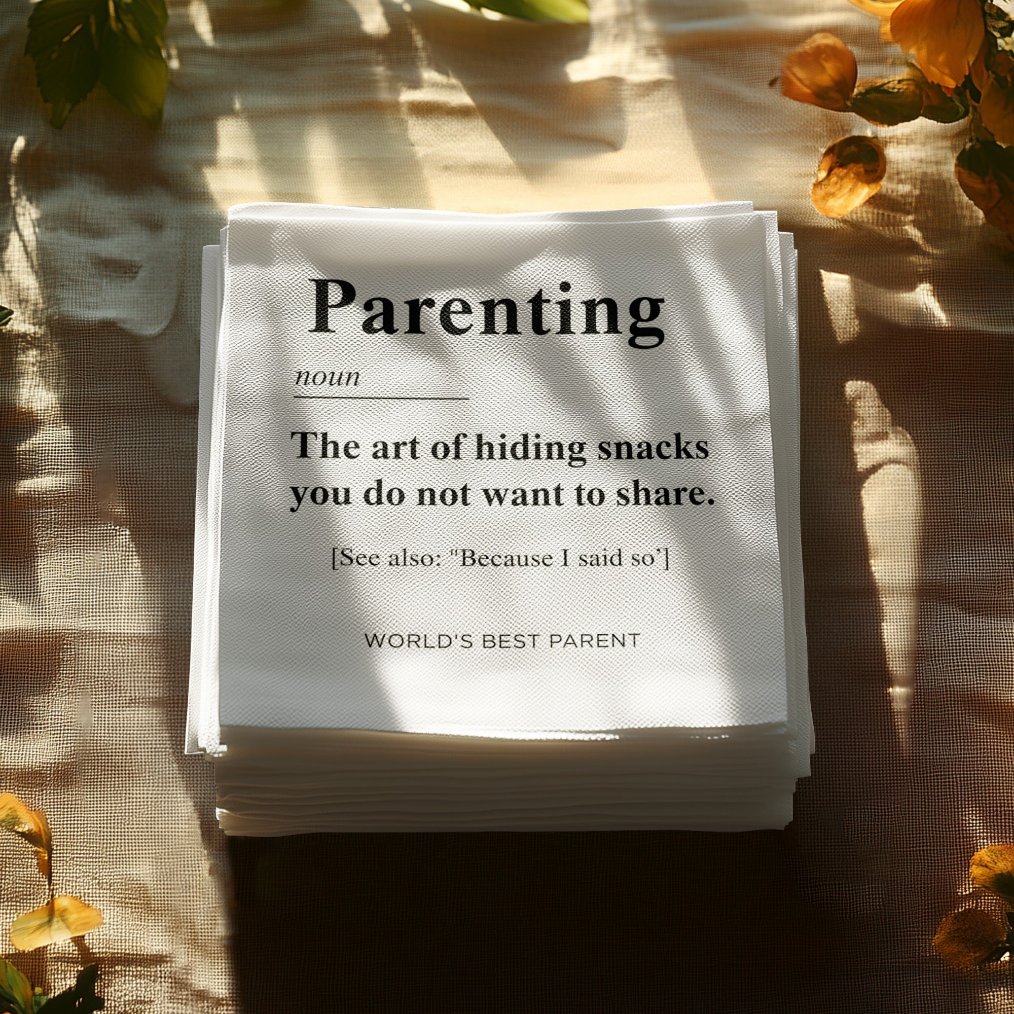 Parenting Definition Napkin, Funny Mom Dad Napkins, World's Best Parent Napkins, Hide Snacks Napkin, Parent Humor Gift, Unique Napkin