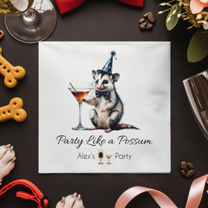 Party Possum Napkin, Cocktail Napkin, Funny Animal Napkin, Birthday Party Decoration, Festive Napkin, Unique Party Favor, Cute Napkin