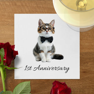 Cute Cat Napkin, 1st Anniversary Napkins, Funny Pet Lover Gift, Decorative Napkins, Novelty Napkins, Party Napkin Favors, Kitten Napkin