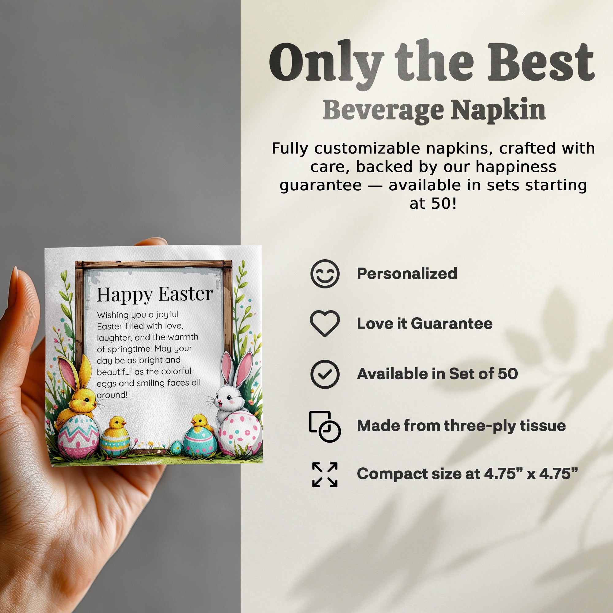 Happy Easter Custom Napkins – Bunny, Eggs & Spring Flowers – Personalized Holiday Napkin