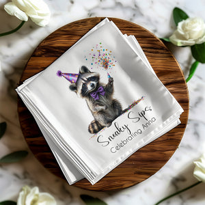 Party Raccoon Napkin, Celebrating Anna, Sneaky Sips Design, Cute Animal Napkins, Birthday Napkins, Festive Napkins