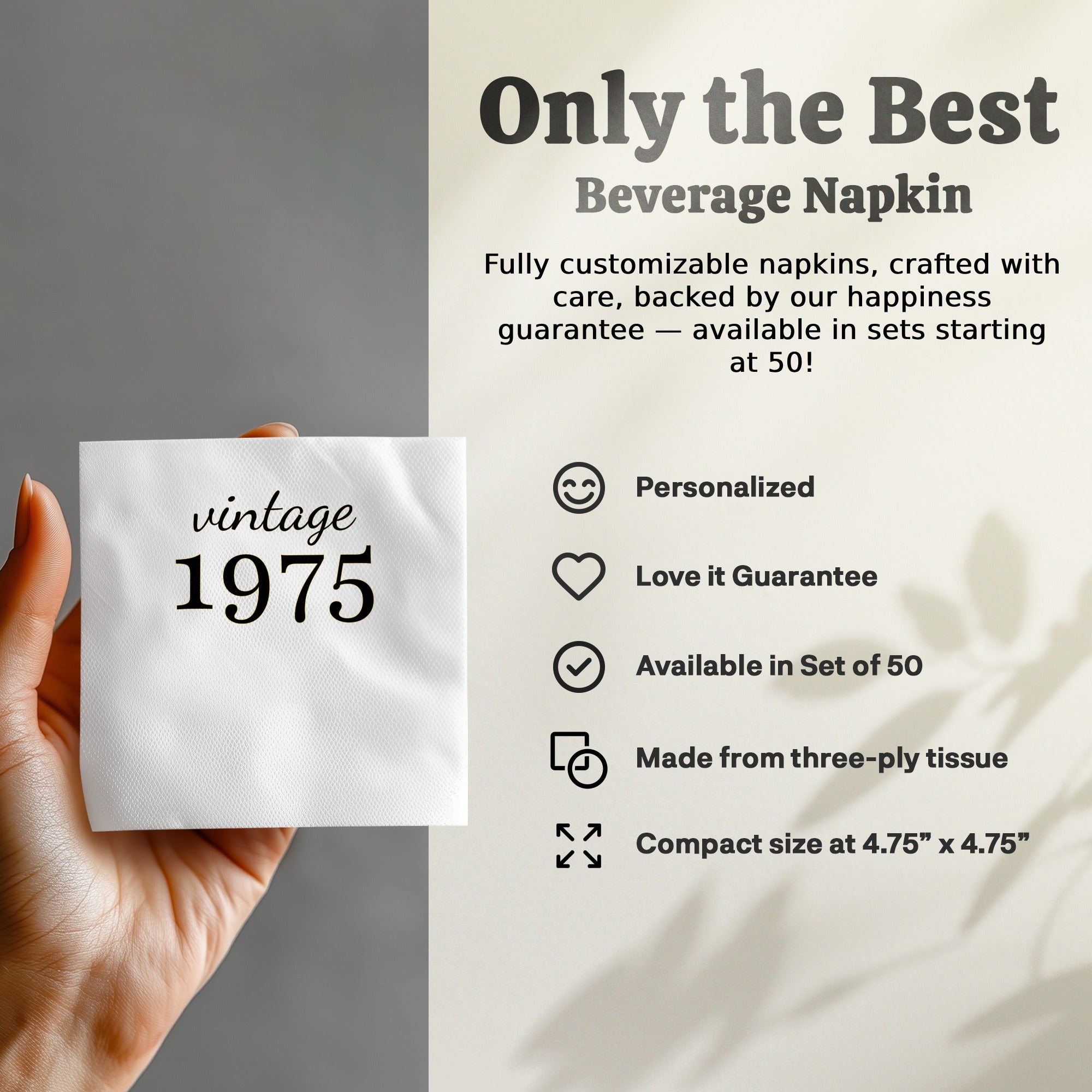 Personalized Vintage Birthday Napkins – Custom Year Birthday Party Napkin – Retro Milestone Celebration Décor