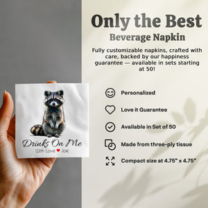 Drinks On Me Napkin, Raccoon Napkin, Animal Lover Gift, Funny Raccoon, Bowtie Napkin, Cute Animal, Party Napkin, Raccoon Art
