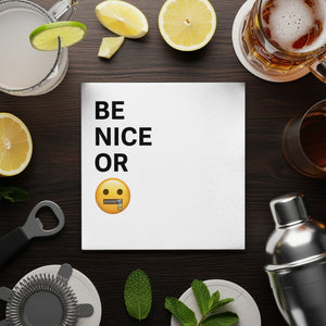 Be Nice Or Zip It Napkin, Funny Napkin, Emoji Napkin, Novelty Napkin, Party Favor, Gag Gift, Quirky Napkin