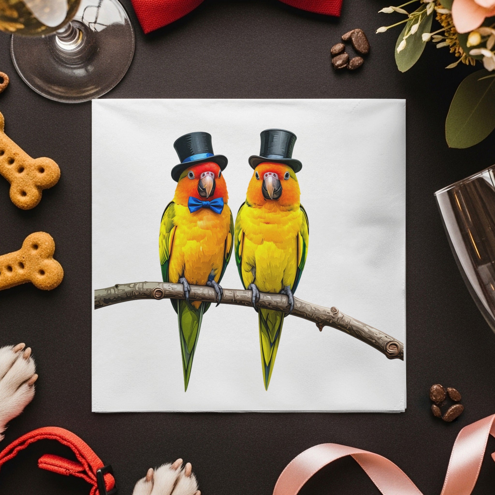 Sun Conure Napkin, Bird Napkin, Cute Parrot, Top Hat Birds, Formal Birds, Animal Napkin, Funny Napkin, Party Napkin, Decorative Napkin