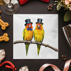 Sun Conure Napkin, Bird Napkin, Cute Parrot, Top Hat Birds, Formal Birds, Animal Napkin, Funny Napkin, Party Napkin, Decorative Napkin