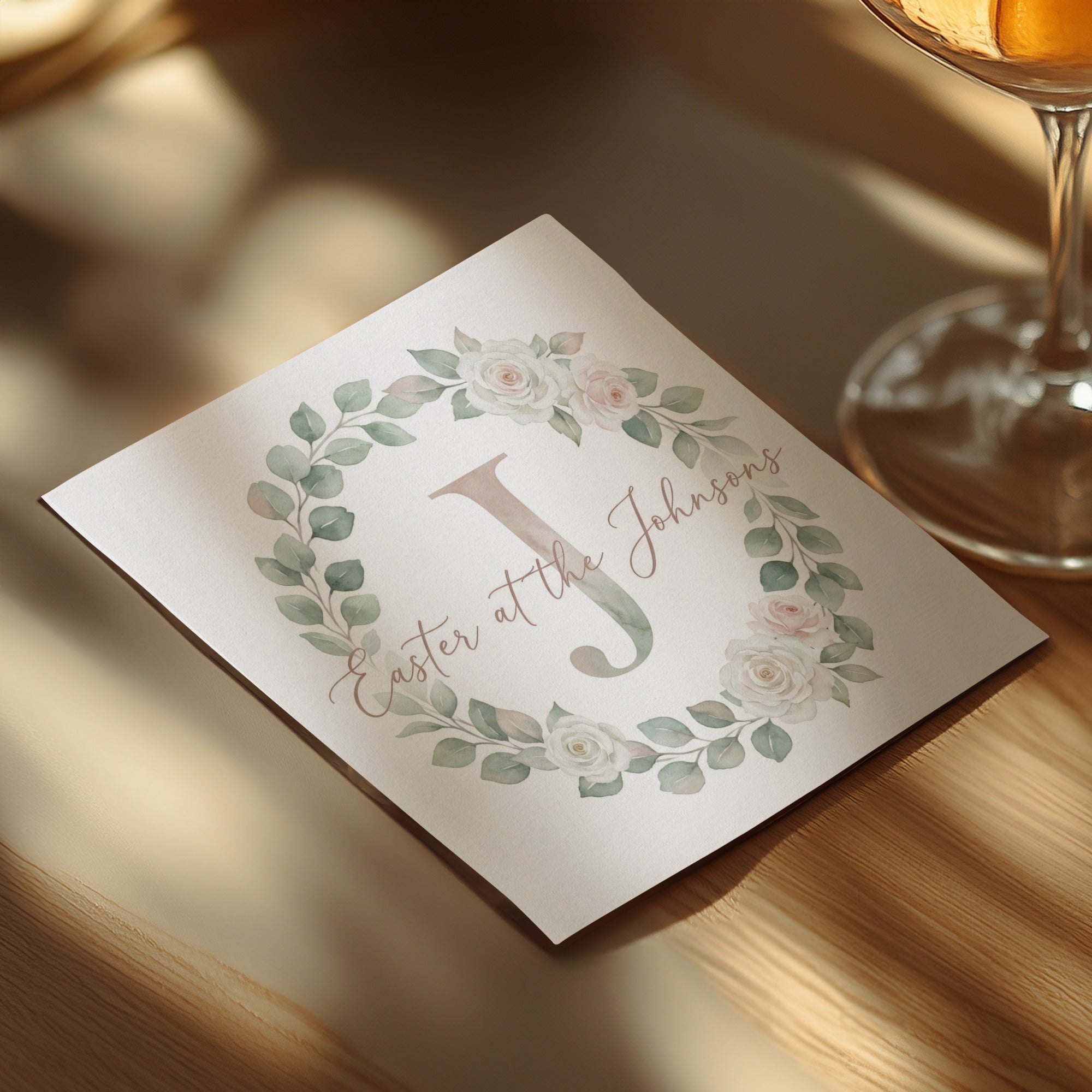 Personalized Easter Beverage Napkins – Monogram Wreath