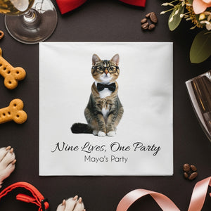 Nine Lives One Party Napkin, Cat Lover Napkin, Pet Party Napkin, Funny Napkin, Maya's Party, Cute Party Napkin, Cat in Bow Tie Napkin