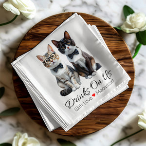 Drinks On Us Napkins, Cats with Bow Ties Napkins, Funny Cats Napkins, Party Napkins, Cocktail Napkins, Unique Table Decor