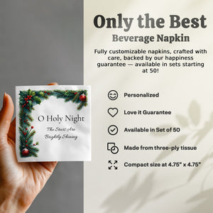 Religious Christmas Napkins – Custom Holiday Beverage Napkin with Quote – O Holy Night Design
