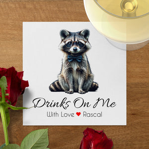 Drinks On Me Napkin, Cute Raccoon Napkins, Animal Napkins, Funny Napkins, Party Napkins, Cocktail Napkins, Raccoon Lover Gift