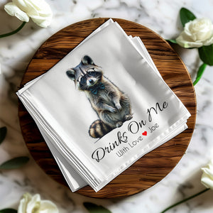 Drinks On Me Napkin, Raccoon Napkin, Animal Lover Gift, Funny Raccoon, Bowtie Napkin, Cute Animal, Party Napkin, Raccoon Art