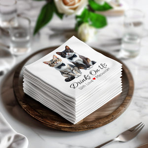 Drinks On Us Napkins, Cats with Bow Ties Napkins, Funny Cats Napkins, Party Napkins, Cocktail Napkins, Unique Table Decor