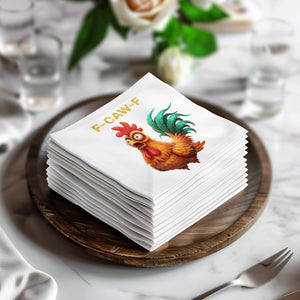 Funny Chicken Napkin, F CAW F Gag Gift, Cartoon Rooster Napkin, Quirky Party Napkin, Unique Kitchen Decor, Novelty Hostess Gift