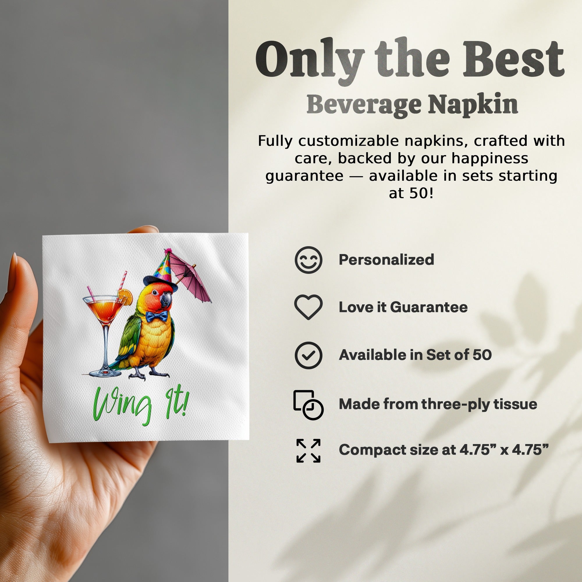 Party Parrot Napkins, Cocktail Bird Napkins, Wing It Beverage Napkins, Fun Party Napkins, Bird Lover Gift, Tropical Napkins, Festive Napkins