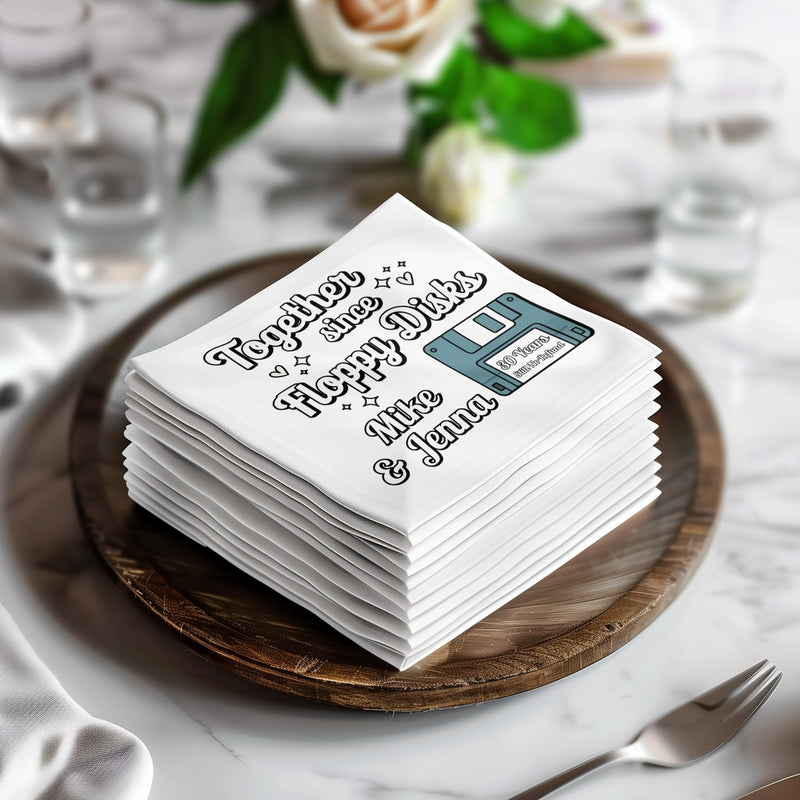 Personalized Retro Napkins – Together Since Floppy Disks – Funny Anniversary Napkin with Name & Years