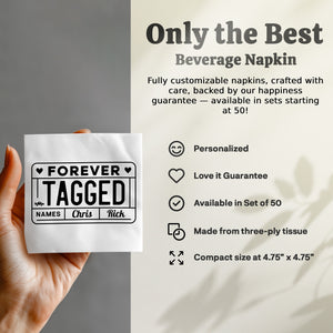 Personalized License Plate Napkins – Forever Tagged Love – Custom Anniversary Napkin with Name & Years