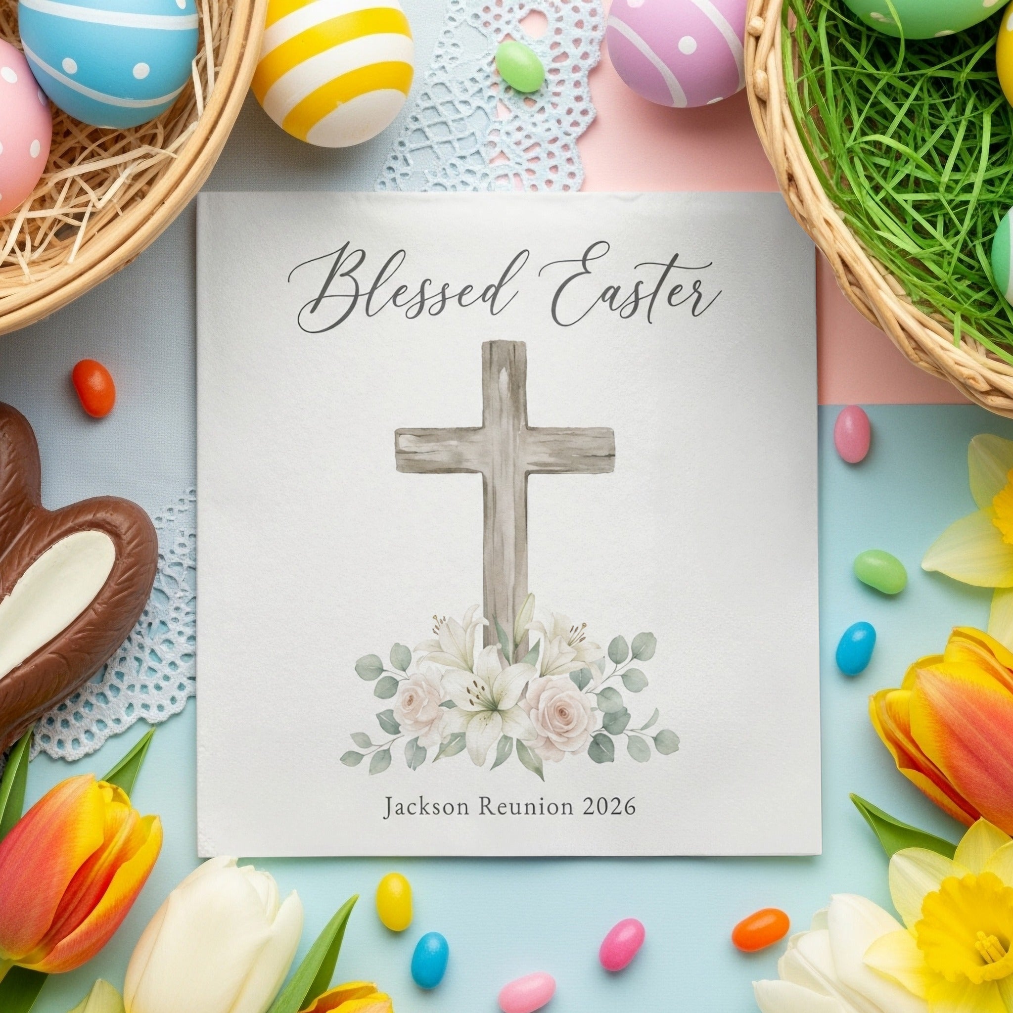 Personalized Easter Cocktail Napkins – He Is Risen