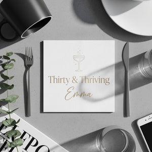 Thirty and Thriving Name and Age Party Favor Birthday Cocktail Napkins