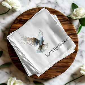 Personalized Memorial Napkins – Love Lives On – Custom Funeral Napkin with Dove Art – Elegant Memorial Table Decor