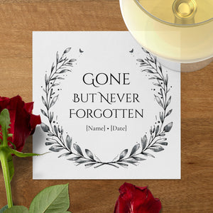 Personalized Memorial Napkins – Gone But Never Forgotten – Funeral Napkin with Name & Date – Elegant Laurel Wreath Design