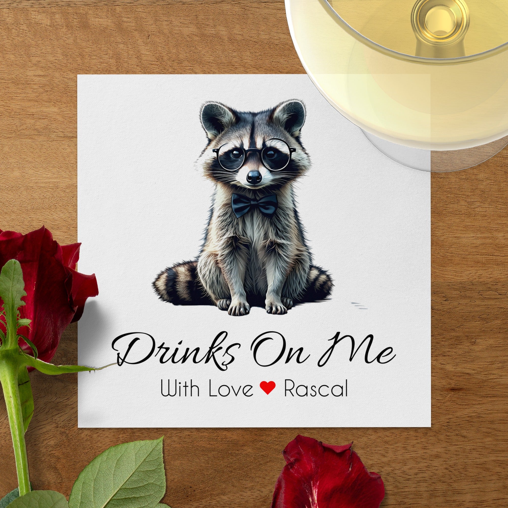 Drinks On Me Napkin, Raccoon Napkins, Funny Napkin, Animal Napkin, Party Napkins, Novelty Napkins, Cocktail Napkin, Barware Napkin