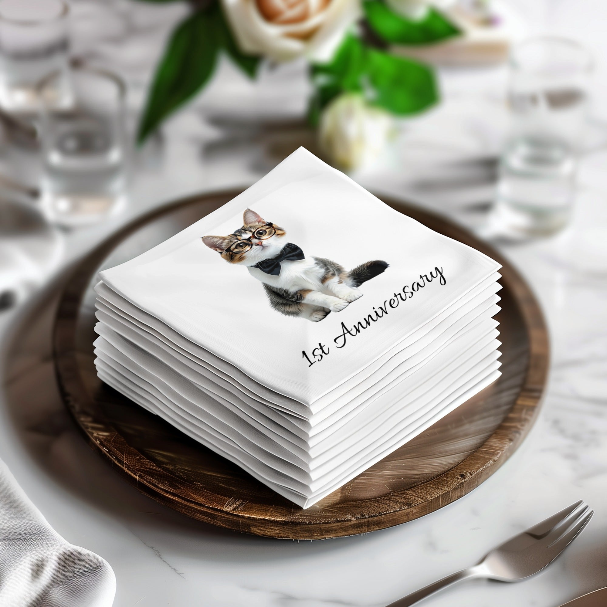 Cute Cat Napkin, 1st Anniversary Napkins, Funny Pet Lover Gift, Decorative Napkins, Novelty Napkins, Party Napkin Favors, Kitten Napkin