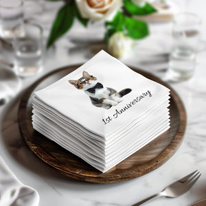 Cute Cat Napkin, 1st Anniversary Napkins, Funny Pet Lover Gift, Decorative Napkins, Novelty Napkins, Party Napkin Favors, Kitten Napkin
