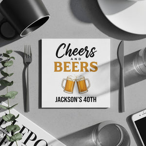 Cheers & Beers Party Name and Age Birthday Cocktail Napkins