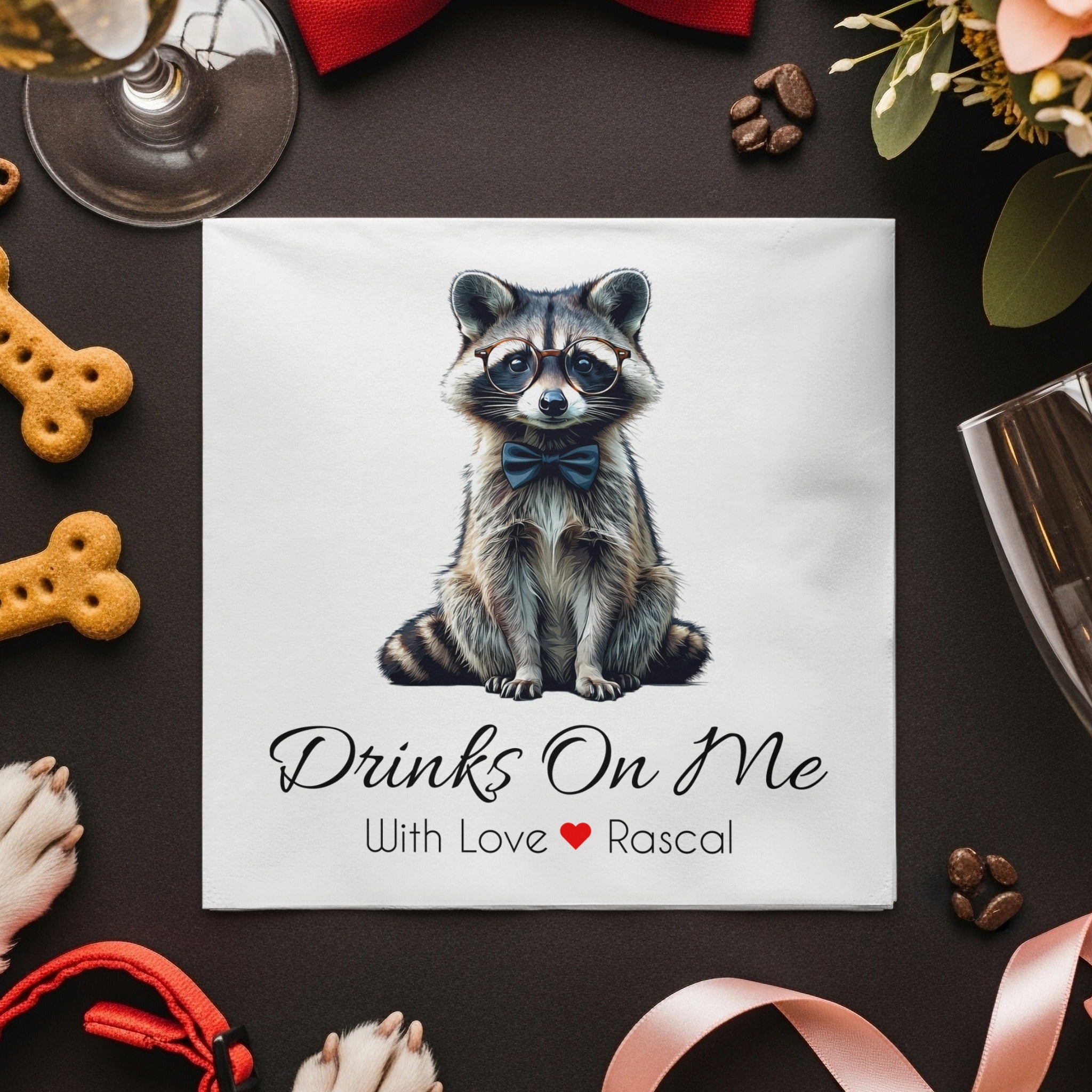 Drinks On Me Napkin, Cute Raccoon Napkins, Animal Napkins, Funny Napkins, Party Napkins, Cocktail Napkins, Raccoon Lover Gift