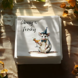 Classy Trashy Opossum Napkin, Party Animal Design, Funny Cocktail Napkin, Novelty Gift, Cute Opossum, Unique Napkin Decor, Fun Napkin