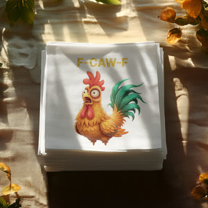 Funny Chicken Napkin, F CAW F Gag Gift, Cartoon Rooster Napkin, Quirky Party Napkin, Unique Kitchen Decor, Novelty Hostess Gift