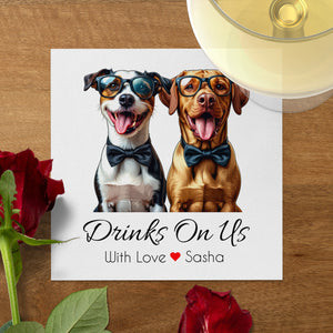 Drinks On Us Napkin, Dog Napkin, Dog With Glasses, Jack Russell Napkin, Labrador Napkin, Custom Napkin, Party Napkin, Funny Napkin
