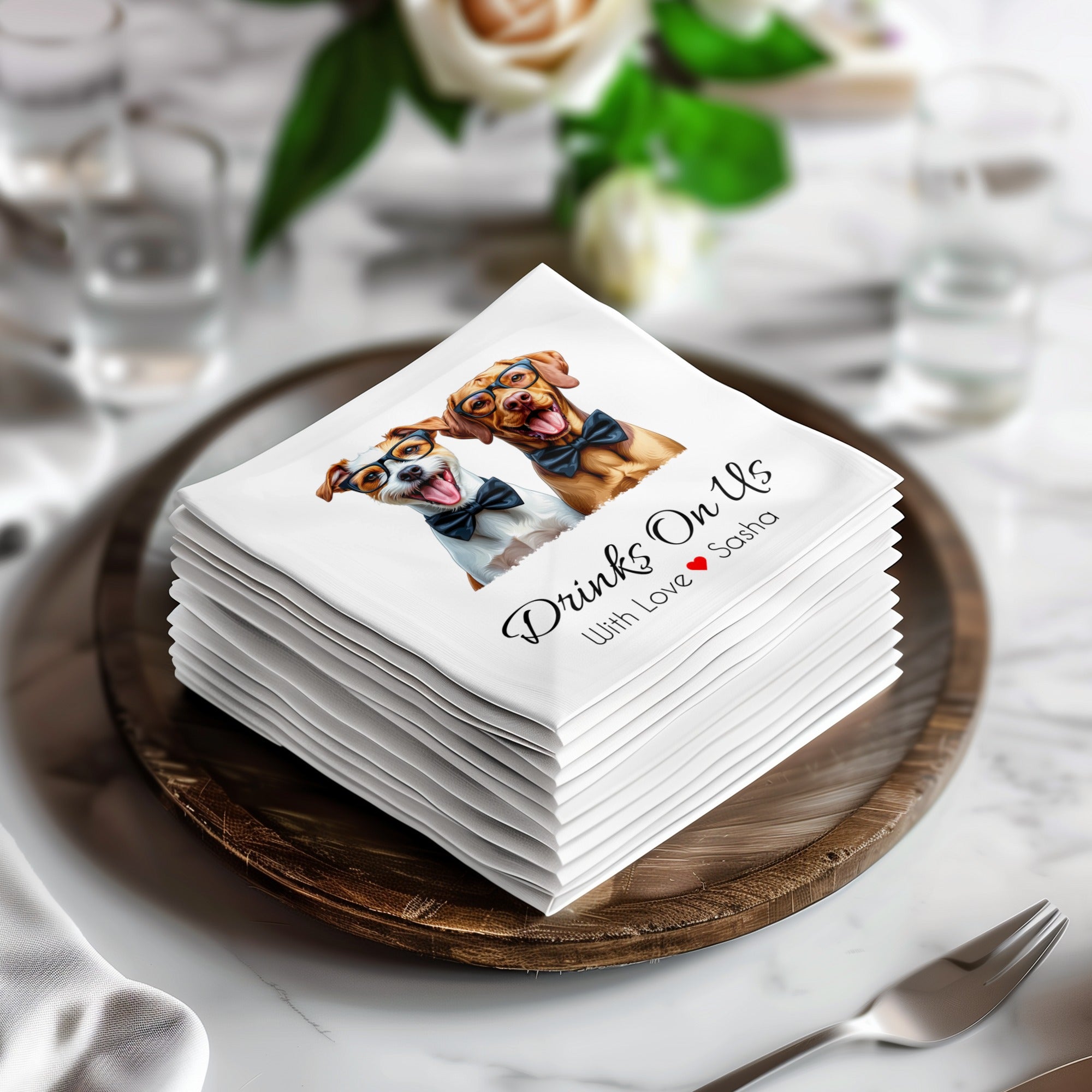 Drinks On Us Dog Napkin, Funny Dog Napkins, Party Napkins, Cocktail Napkins, Pet Lover Gift, Animal Napkin, Custom Napkin