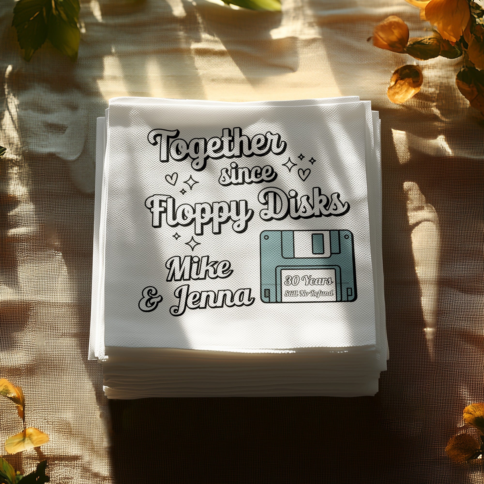 Personalized Retro Napkins – Together Since Floppy Disks – Funny Anniversary Napkin with Name & Years
