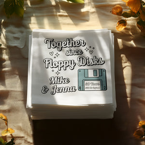 Personalized Retro Napkins – Together Since Floppy Disks – Funny Anniversary Napkin with Name & Years