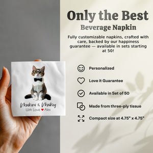 Whiskers and Whiskey Napkin, Cute Cat Napkin, Funny Napkin, Cat Lover Gift, Home Decor, Novelty Napkin, Unique Napkin
